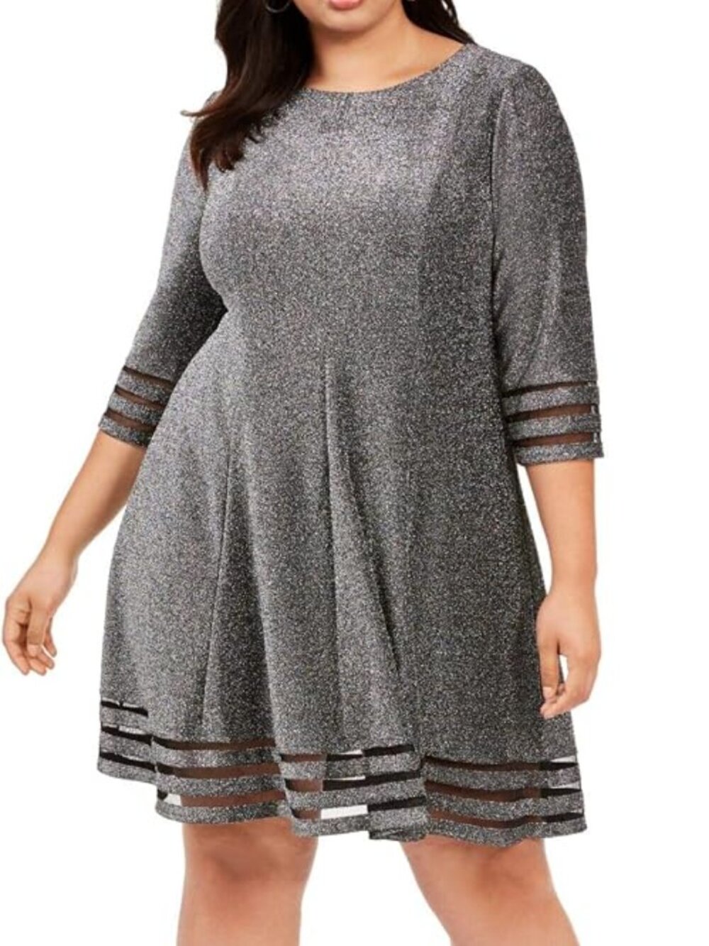 Jessica Howard NEW Silver Metallic Black Illusion Mesh Inset Party Dress 14W